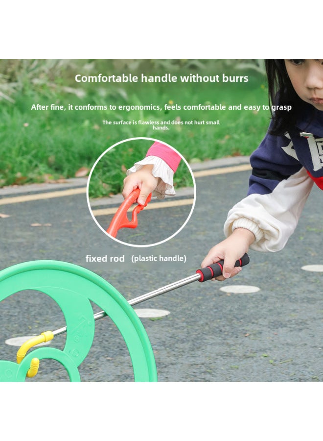 Children's Traditional Toy Thickened Rolling Iron Ring Fun Nostalgic Preschool Sensory Play Equipment Outdoor Sports Game-Specifications:Yellow Small Size-Telescopic Rod - Image 4